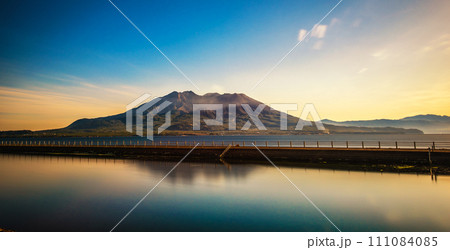 Sakurajima at sunrise, Large volcano KAgoshima 111084085