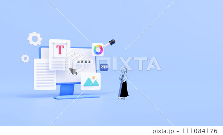 3DCG｜ブログやホームページを作るWebデザイナーの女性 111084176