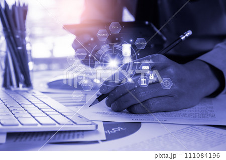 Stock market or forex trading graph and candlestick chart suitable for financial investment concept. Economy trends background for business idea and all art work design. Abstract finance background.. Stock market or forex trading graph and candlestick chart suitable for financial investment concept. Economy trends background for business idea and all art work design. Abstract finance background.. 111084196