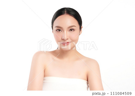 Beautiful young asian woman with clean fresh skin on white background, Face care, Facial treatment, Cosmetology, beauty and spa, Asian women portrait. 111084509