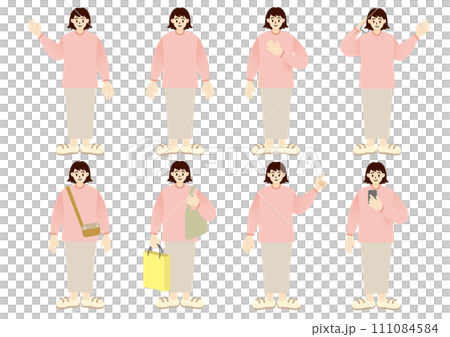 Image of a woman posing with a smile Illustration set Simple touch Image of a woman posing with a smile Illustration set Simple touch 111084584