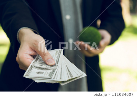 Circular economy can make more money concept, carbon footprint and carbon credit to limit global warming from climate change. 111084607