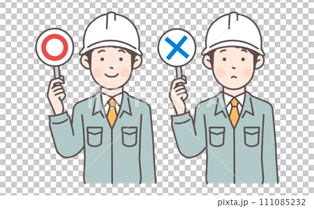 有標記和十字標籤的建築工人男性 111085232