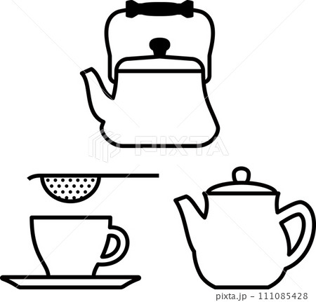 紅茶、お茶を入れる道具のイラストセット 111085428