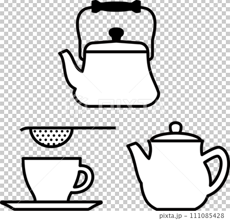 紅茶、お茶を入れる道具のイラストセット 111085428