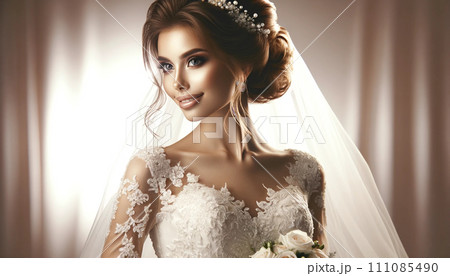 ウェディングドレスを着た若い女性（AI画像） 111085490