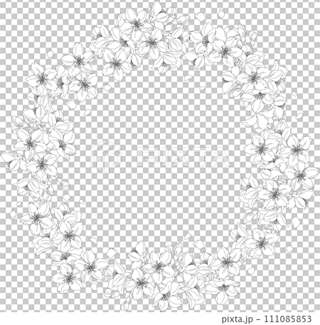 背景素材<花、櫻花&花瓣花環、單色、線條畫> 111085853