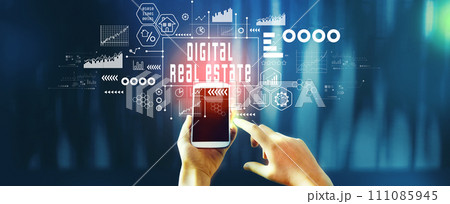 Digital Real Estate concept with person using smartphone 111085945