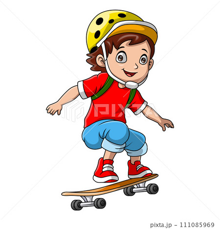 Cute little boy cartoon playing skateboard 111085969