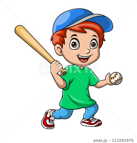 Cute little girl cartoon playing a baseball 111085970