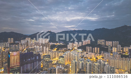 twilight at Kowloon City District , Hong Kong Dec 31 2021 111086516