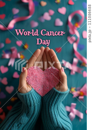 World Cancer Day photo stock banner featuring the exact text World Cancer Day 111086688