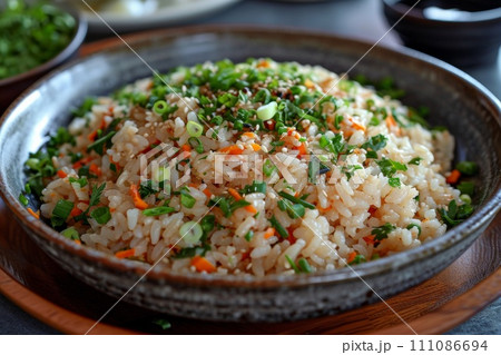 the essence of a wholesome and nutritious meal by creating images that showcase a plate of five-grain rice with Namul 111086694