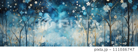 a mesmerizing artwork featuring alcohol ink shimmering snowflakes in shades of blue with intricate gold a mesmerizing artwork featuring alcohol ink shimmering snowflakes in shades of blue with intricate gold 111086747