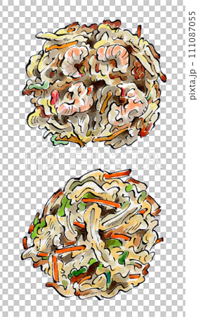 海老かき揚げと野菜かき揚げ 手描きイラスト 海老かき揚げと野菜かき揚げ 手描きイラスト 111087055