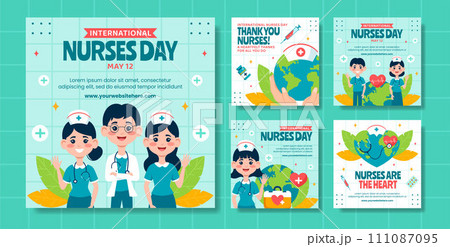 Nurses Day Social Media Post Flat Cartoon Hand Drawn Templates Background Illustration 111087095