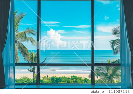 リゾートホテル・窓から眺める美しい海の景色「AI生成画像」のイラスト素材 [111087118] - PIXTA