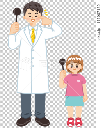 眼科医の男性と少女の全身イラスト　医療従事者 111087180