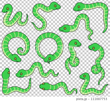 Illustrations of snakes in various poses [color set] 111087753