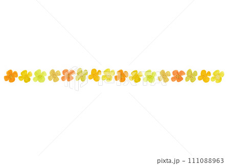 透明水彩絵の具で描いた横並びミニ8色の菜の花のイラスト 111088963