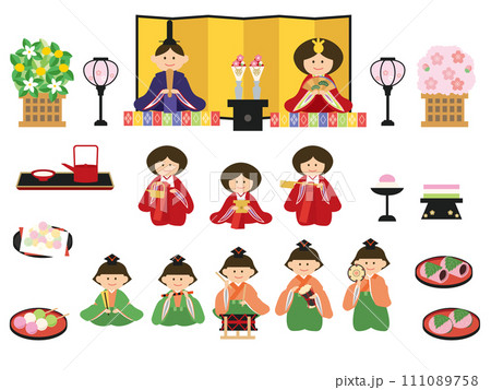 ひなまつりのかわいいイラストセット ひなまつりのかわいいイラストセット 111089758