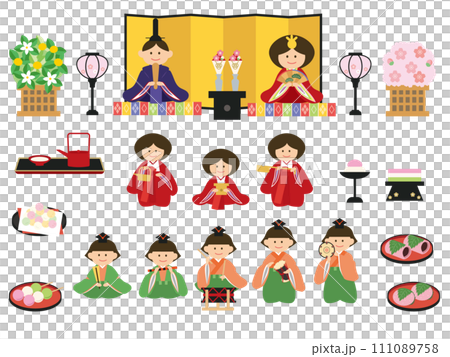 ひなまつりのかわいいイラストセット ひなまつりのかわいいイラストセット 111089758