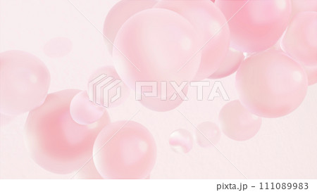 マットな質感のバブルが浮かぶピンクの抽象3D背景 111089983