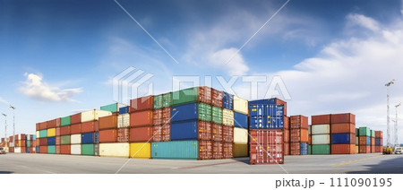 A Stack of Numerous Containers in an Industrial Yard A Stack of Numerous Containers in an Industrial Yard 111090195