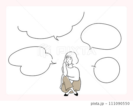 吹き出しと若い女性 吹き出しと若い女性 111090550