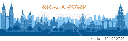 ASEAN famous landmarks by silhouette style 111090795