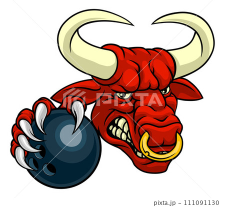 Bull Minotaur Longhorn Cow Bowling Mascot Cartoon 111091130