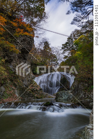 日本 山形県東根市関山にある関山大滝と紅葉した木々 日本 山形県東根市関山にある関山大滝と紅葉した木々 111091481