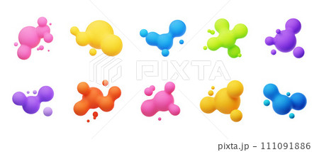 Colorful 3D morphing balls. Liquid blobs like lava lamp. Fluid 3D metaballs. Bright vector illustration for cards, posters, advertising, flyers. Isolated on white background 111091886