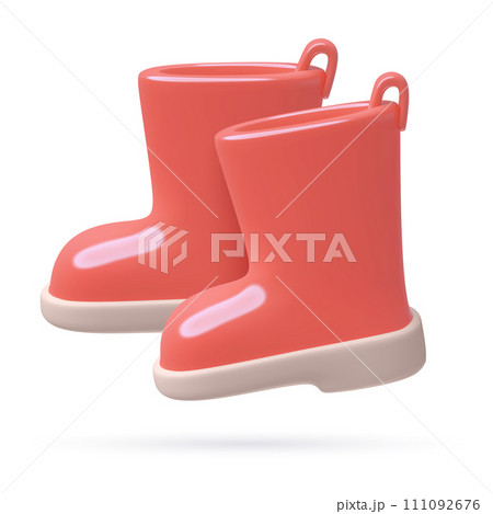 3D Red rubber boots minimal footwear icon Three dimensional vector object 111092676