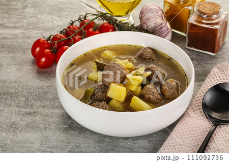 Soup with meatball and potato 111092736