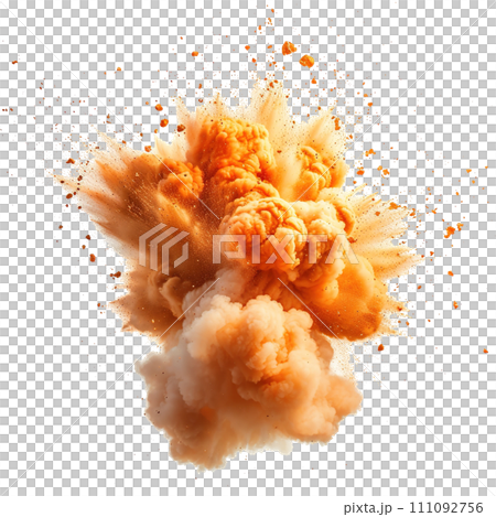 Intense fire and dust explosions isolated on transparent background, earthquake, and urban disaster concept- a dramatic representation of danger and emergency response, Ai generative 111092756