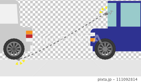 前方の車から飛んだ石が後ろを走った車のガラスにぶつかったイメージ素材 前方の車から飛んだ石が後ろを走った車のガラスにぶつかったイメージ素材 111092814