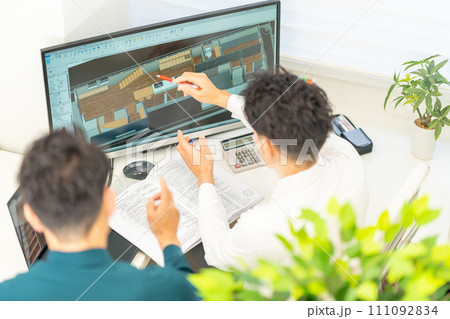 三次元CAD　立体的　3DCG　建築設計　住宅　内観　2人 111092834