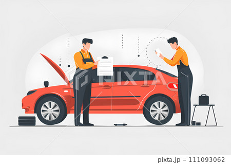 自動車の点検をする自動車整備士 自動車の点検をする自動車整備士 111093062