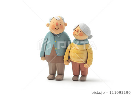 笑顔のシニア世代の夫婦（白バック）3D 111093190