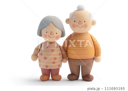 笑顔のシニア世代の夫婦（白バック）3D 111093193