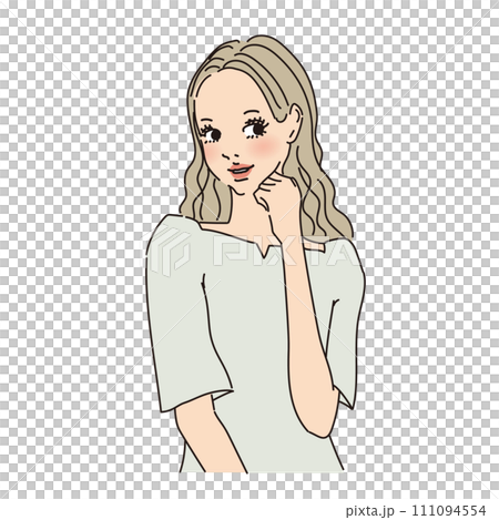 可愛女上半身長捲髮 111094554