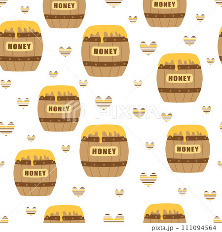 cartoon seamless pattern with barrel of honey 111094564