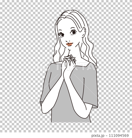 Cute female upper body with long wavy hair 111094569