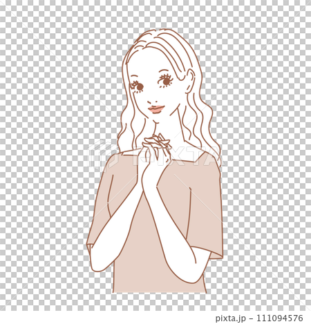Cute female upper body with long wavy hair 111094576