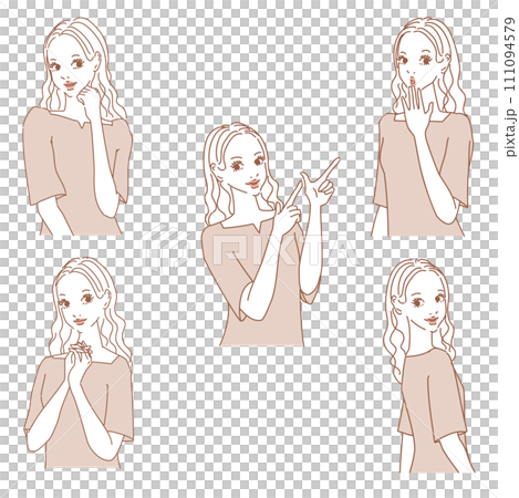 Cute female upper body with long wavy hair 111094579