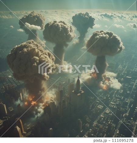 city bombing explosions, illustration 111095278