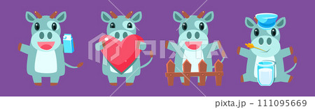 Funny Milk Cow Character with Cute Snout Vector Set 111095669