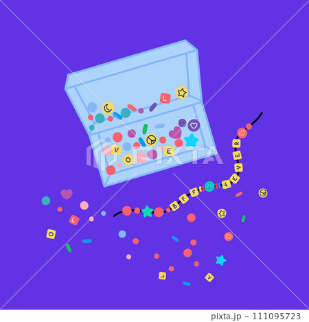 Cartoon Color Bead Art Kit Doing Beading Process Concept Flat Design Style. Vector illustration of Handmade Beads Bracelet 111095723