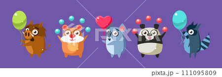 Adorable Animal Character Celebrating Holiday Vector Set 111095809